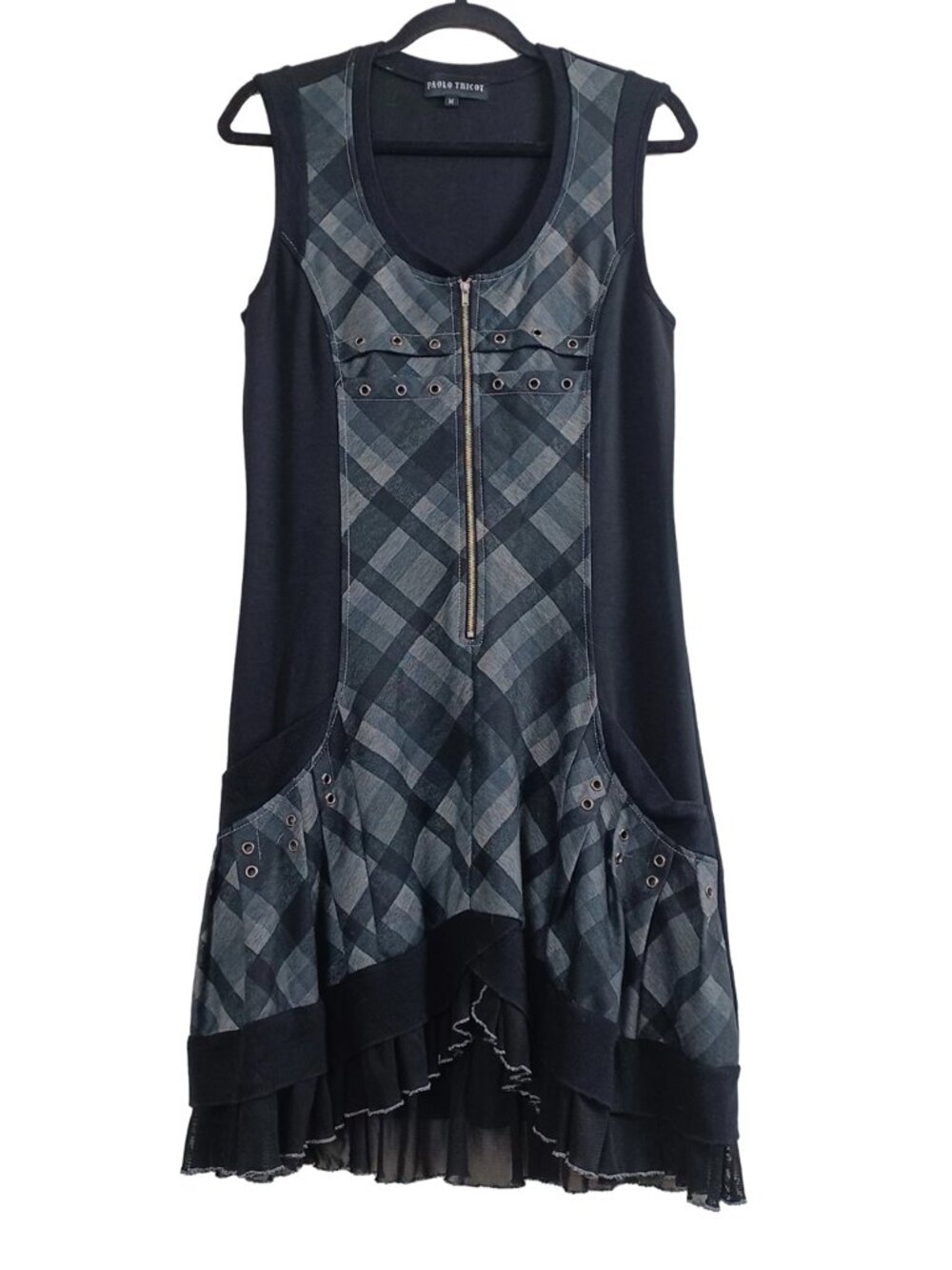 Paolo Tricot Plaid Colourblock Sleeveless Mini Dress (M)